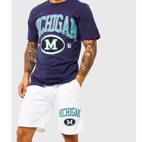 BOOHOO MAN OVERSIZED MICHIGAN T-SHIRT AND SHORT SET‎ S NWT IN PACKAGING - Picture 3 of 5